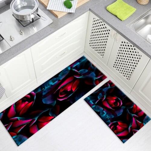Red Floral Mat In The Kitchen On The Floor Long Floor Mat For Living Room Bedroom Mat Bedside Decoration Bathroom Mat Absorbsent