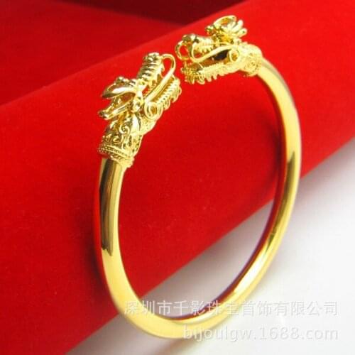 Womens wedding leader Dragon Bracelets Bangles tools VALUABLE Solid REAL 999 check 100% 24k Yellow gold plated Brass wall dies
