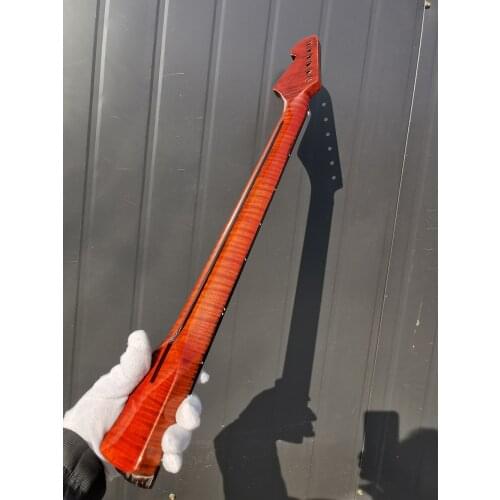 Tiger Flame Maple Guitar Neck 22 Fret 25.5inch Dark Yellow Varnish Pearl Maple rosewood Fingerboard Dot Inlay DIY 162