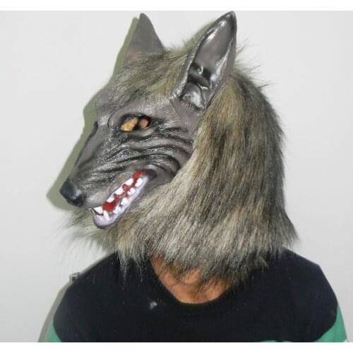 Halloween Creepy Animal Full Head Grey Werewolf Wolf Mask Fancy Dress Latex Party Mask Prop Cosplay Costume Toys