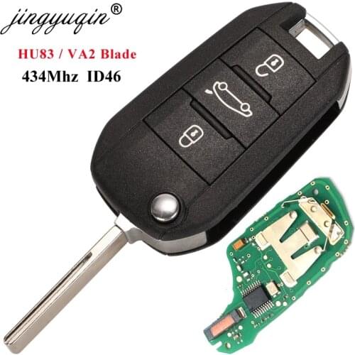 Jinyuqin 3 Buttons Car Remote Flip Key for Citroen C4 Cactus 2014+ Hella 434MHz FSK ID46 PCF7941 HU83 Uncut Blade
