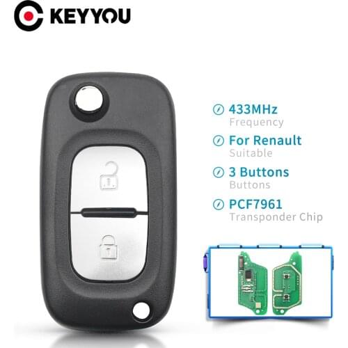 KEYYOU 2/3 Buttons Car Remote Key Suit Flip Key For Renault Scenic III Megane III Fluence 2009 - 2015 With PCF7961 Chip 433MHz
