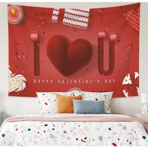 Happy Valentines Day Red Tapestry Vintage Exotic Summer Plant Nature Frame for Bedroom Photography Wall Decor