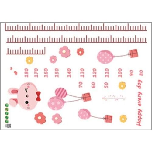 2021 Cartoon Rabbit Height Ruler Wall Sticker Pink Bunny Child Growth Chart For Kids Room Height Measure Stickers Art Home Decor