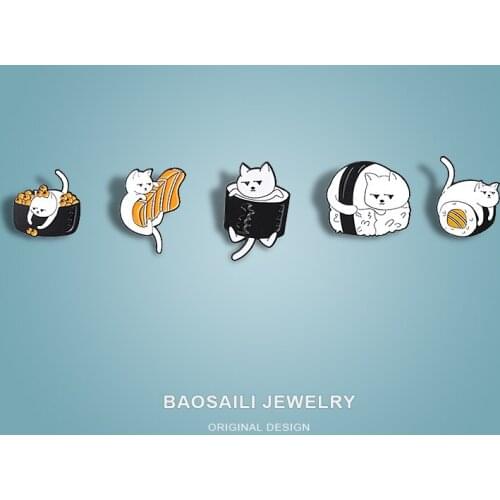 Alloy Animal Brooch Creative Cartoon Sushi Cat Enamel Badge Anti-Glare Buckle Pins Metal For Backpack