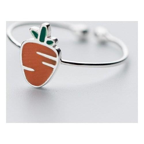 MloveAcc Real 925 Sterling Silver Enamel Carrot Shape Adjustable Ring Open Design Jewelry Gift for Women Girls