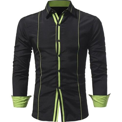 Mens Shirt Long Sleeve Turn Down Collar Cardigan Shirt with Edge Brace Casual Single-Breasted Slim Type Patchwork Tops