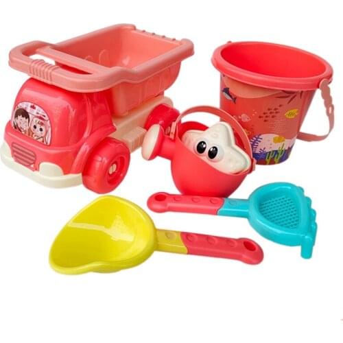 6Pcs Beach Bucket Sand Set Sand Play Sandpit Water Beach Toys Seaside Tool Toy Sand Car Toy Beach Party Cart