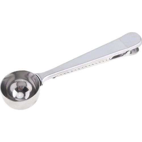Stainless Steel Coffee Spoon Milk Powder Spoon with Bag Seal Clip for Kitchen Tools