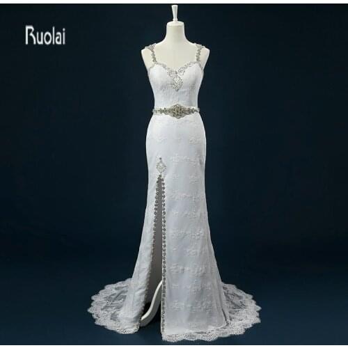 New Arrival Vintage Lace 2016 Applique Beading Crystal Sweetheart Open Back Bow Belt Sweep Train Long Wedding Dresses Plus Size