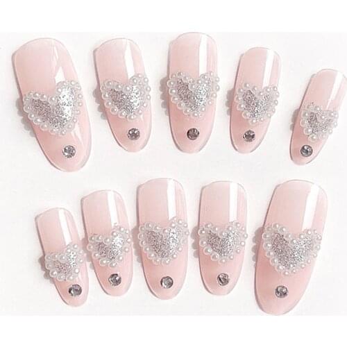 Nail patch Detachable Peach Heart Shaped Pearl Glue Models Gifts for Girls SANA889