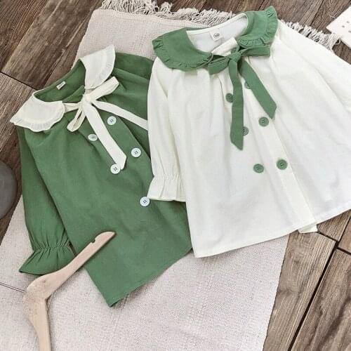 Toddler Girls Dress Fashion Korean Lapel Bell Sleeve Dresses For Girl Kids Clothing Spring Autumn Infant Dress 2 3 4 5 6 Years