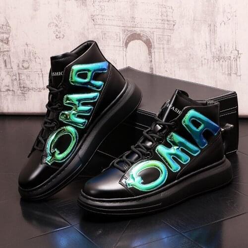 Luxury Designer Leather Sneakers Charm Dazzle High-tops Causal Flat Platform Prom Shoes Moccasins Walk Rock Punk