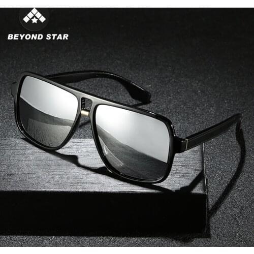 BEYONDSTAR 2020 Vintage Men Polarised Silver Mirror Glasses Polarized Square Sunglasses Retro Eyewear UV400 Lunette Soleil G2089
