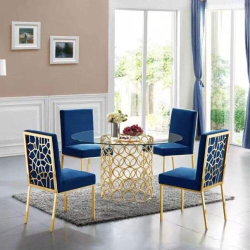 Modern Blue Grey Velvet Dining Chair Luxury Vintage Living Room Furniture Gold Silver Metal Leg Home Restaurant