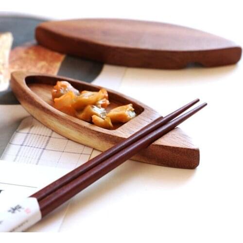 Creative Japanese acacia wood seasoning plate retro dual purpose chopsticks rack solid wood small plate