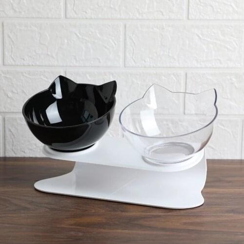 High Quality Double Cat Small Dog Bowl Transparent AS Material Non-slip Food Bowl Protect Cervical