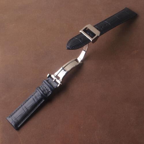 High Quality Leather Genuine Watchbands Straps Dark Blue Silver Special Folding buckles clasps 19mm 20mm 21mm 22mm For Brand new