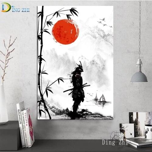 Japanese Samurai Diy Diamond Painting Cross Stitch Ink Bamboo 5D Home Decor Diamond Embroidery Beaded Handmade Square Round Kits