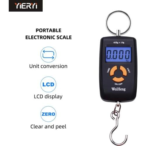 Yineryi Pocket LCD Hanging Hook Fish Scale high Precision balanca digital weighing scale for food 45kg 10g crane scale Backlight