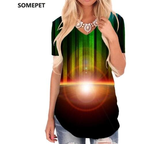 SOMEPET Psychedelic T-shirt women Colorful V-neck Tshirt Geometry Tshirts Printed Harajuku Funny T shirts Womens Clothing Summer