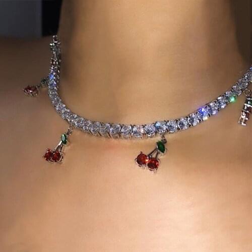 1 Pcs Bohemian Women Necklaces Vintage Crystal Beads Gold Color Chain Cherry Clavicle Chain Ladies Beach Jewelry Necklace