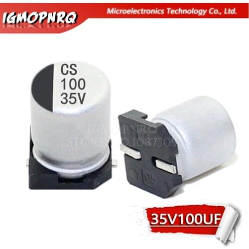 10PCS Electrolytic capacitor 35V100UF 6.3*7.7mm SMD aluminum electrolytic capacitor 100uf 35v