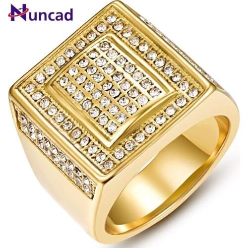 2019 NUNCAD Mens Ring Gold Plating Stainless Steel Ring Cubic Zirconia Inlay Vintage Wedding Engagement Band Ring