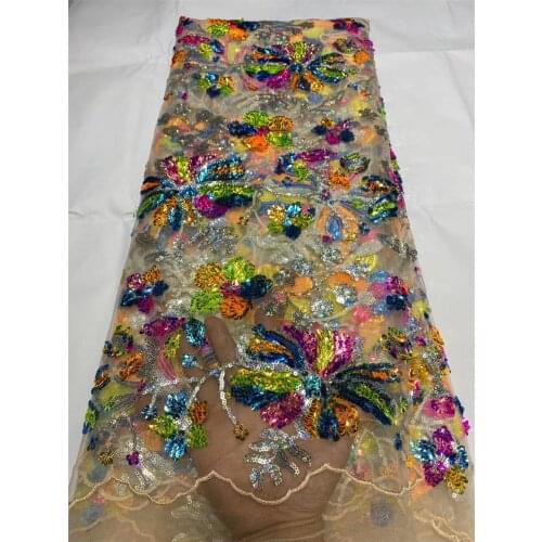 2020 High Quality Handmade Lace Luxury Nigerian Lace French Tulle Lace Fabrics With Multicolor Sequins For Wedding Party AFFJF-1