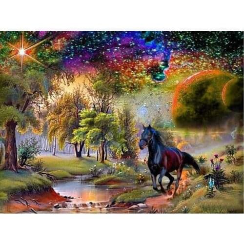 5d Diy Embroidery Handicrafts Diamond Painting Cross Stitch Dark Horse Starry Sky European Home Decor