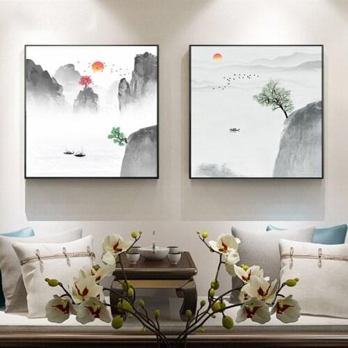 Chinese Style Abstract Zen Landscape Mountain Painting on Canvas Posters and Prints Wall Art Pictures for Living Room Home Decor