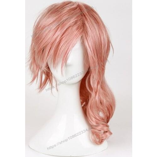 Anime Final Fantasy FF13 Eclair Farron Lightning Cosplay Wig Halloween Curly Long Synthetic Hair + Wig Cap