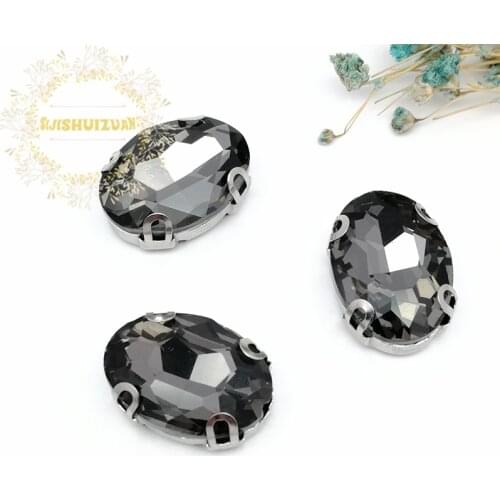 Free shipping! Gray OVAL shape Glass Crystal sew on rhinestones with D-shape claw Diy wedding decoration