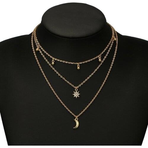 Bohemian Moon Star Crystal Heart Choker Necklace For Women Necklace Pendant On Neck Chocker Necklace Jewelry Gift