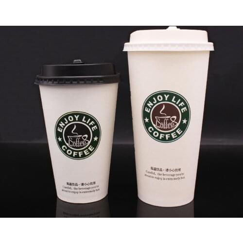Large 100pcs/Pack Paper Coffee Cup Disposable Paper Milk Tea Drinking Cup With Lid Cover Eco Friendly Party Supplies Accessories