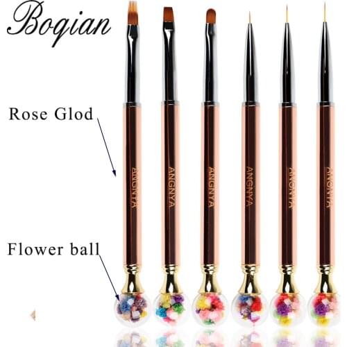 BQAN Rose Gold Flower Bal Nail Brush Gel Brush For Manicure Acrylic UV Gel Extension Pen For Nail Polish Painting Drawing Brush