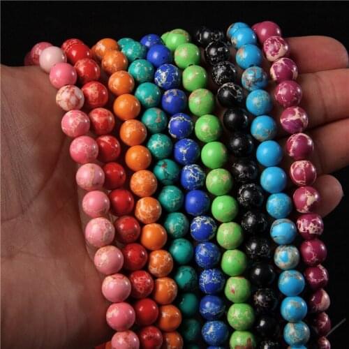 Natural Stone Beads Muticolor Turquoises Emperor Sea Sediment Jaspers Loose Beads 6 8 10 12mm for Jewelry Making DIY Bracelet