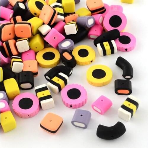 Mixed Shape Handmade Polymer Clay Beads for Jewelry Making Mixed Color 9~23x10~23x6~11mm Hole: 1mm