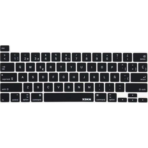 XSKN Spanish Language Black Silicone Keyboard Cover Skin for A2141 US Version 16 inch New MacBook Pro with Touch Bar & Touch ID