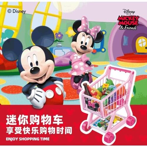 Disney Mickey Minnie Mouse Cartoon Childrens Shopping Cart Pretend Toys Baby Simulation Supermarket Kitchen Trolley Pretend Toy