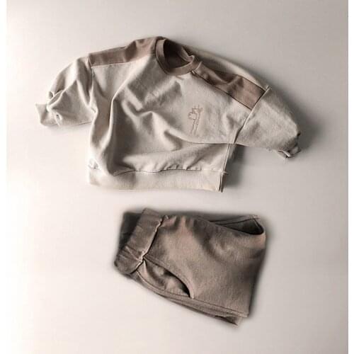2021 Korean childrens clothing autumn new color boys' and girls' sweater set childrens embroidered sweater two-piece set