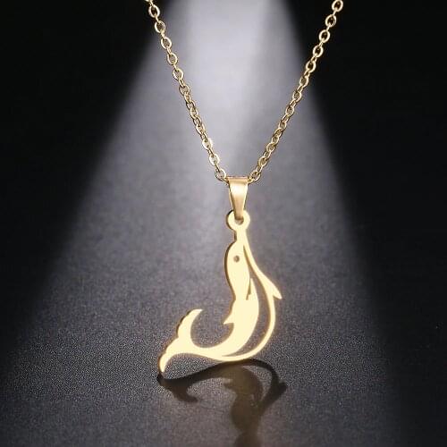 DOTIFI Stainless Steel Necklace For Women Man Jumping Dolphin Choker Pendant Necklace Engagement Jewelry