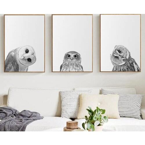 Crooked Owl Wall Art Poster Canvas Painting Black White Decorative Nordic Picture Modern Print Bird for Living Room wall Decor