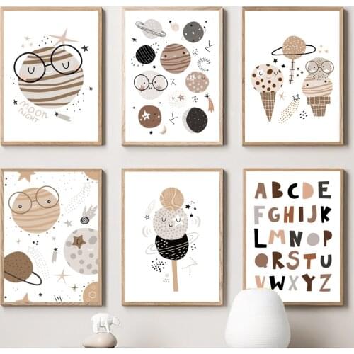 Planet Ice Cream Rainbow Cartoon Alphabet Art Canvas Painting Nordic Posters And Prints Wall Pictures Kids Room Nursery Decor