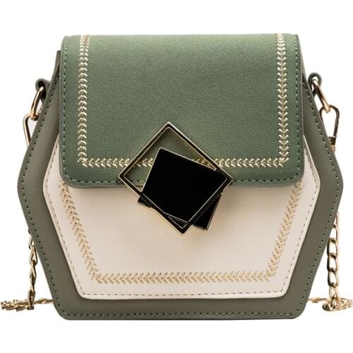 Contrast Color Scrub Leather Crossbody Bags For Women 2019 Small Hexagon Shoulder Messenger Bag Phone Purses and Handbags