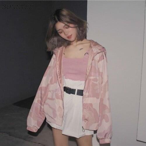 Sun-proof Jackets Women Summer Chic High Street Ins Harajuku Hooded Lady Outwear College Soft Fashion Vintage Zipper Teens Coats