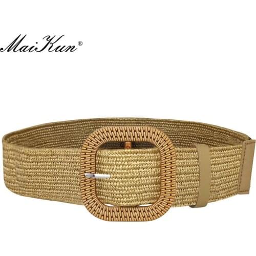 Maikun Belts New Cotton Leprosy Woven Belts For Women Round Square Buckle Elastic Waistband Dress Gown Decorative Belt