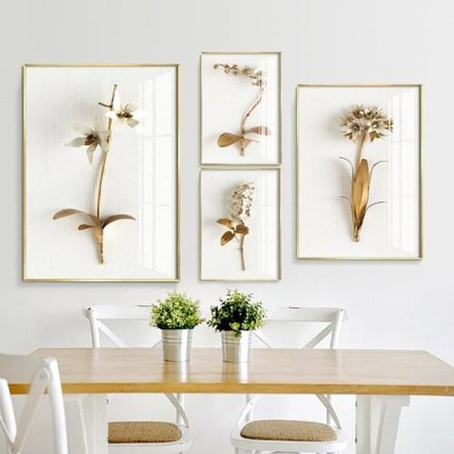 Minimalist Canvas Painting Golden Lilac Hyacinth Orchid Tulip Botanical Prints Flower Poster Modern Wall Art Decoration Pictures