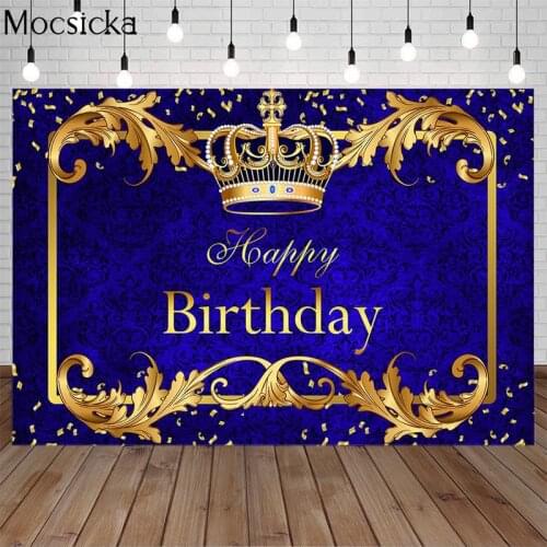Mocsicka Happy Birthday Backdrop Royal Boy Theme Little Prince Crown Birthday Background Party Decorative Prop Photobooth Banner