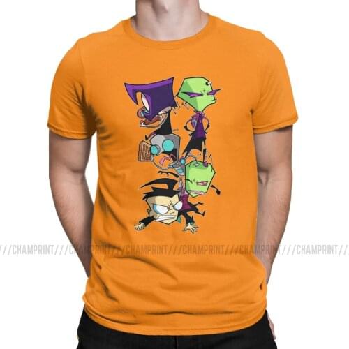 Pile On The Dib T-Shirts Men Invader ZIM Alien Novelty Pure Cotton Tee Shirt Crew Neck Short Sleeve T Shirts Big Size Clothing